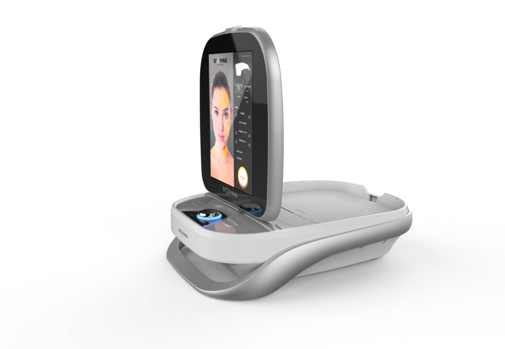 Aesthetic skin-analysis device with a woman's face on screen