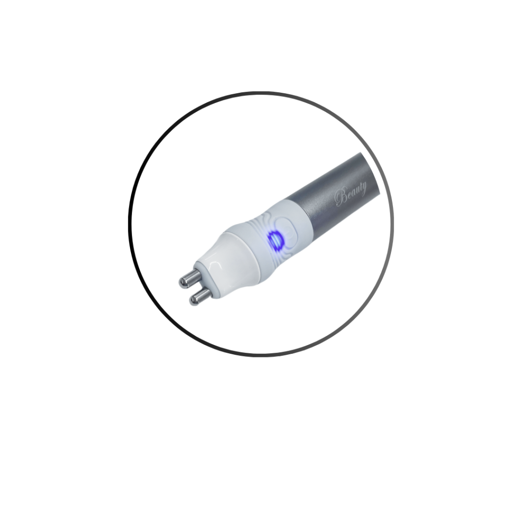 Aesthetic device handpiece with dual-prong tip