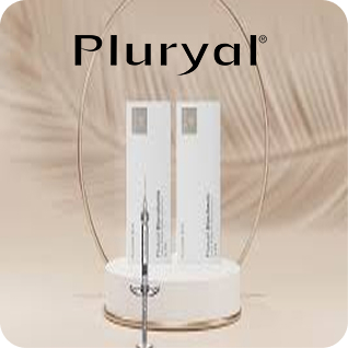 Pluryal dermal filler boxes with syringes on display