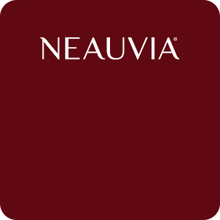 Neauvia brand logo on a dark red background