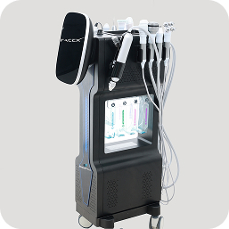 Face X aesthetic device with multiple handpieces on a stand