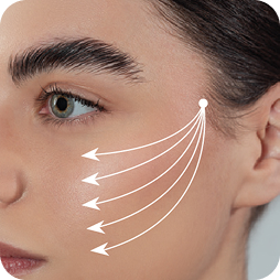Woman's lower face with white directional lift arrows