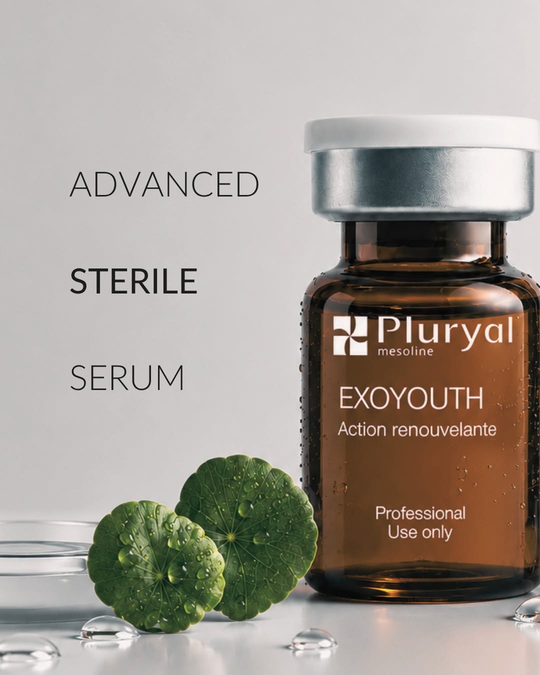 Pluryal Exoyouth sterile serum amber vial with green botanicals